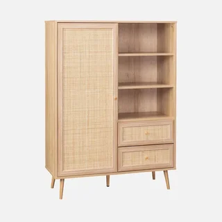 Wiener Geflecht Vintage Holz Sideboard 1 Tür 2 Schubladen Boho