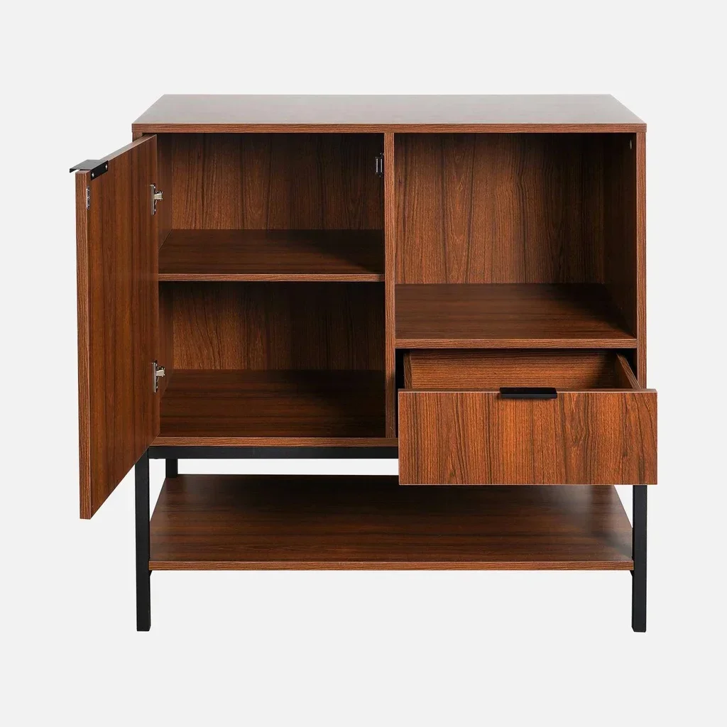 Buffet vintage noyer 80 cm 1 porte tiroir rangement rétro