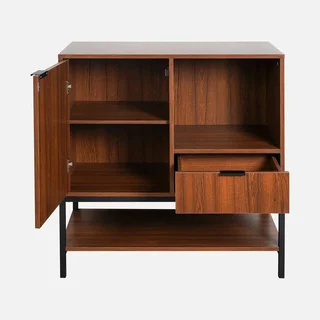 Buffet vintage noyer 80 cm 1 porte tiroir rangement rétro