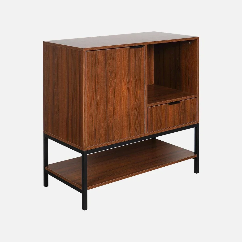Buffet vintage noyer 80 cm 1 porte tiroir rangement rétro