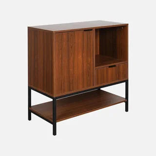 Buffet vintage noyer 80 cm 1 porte tiroir rangement rétro