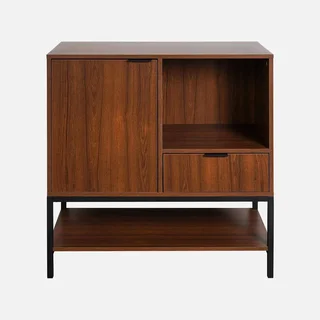 Buffet vintage noyer 80 cm 1 porte tiroir rangement rétro