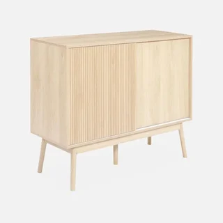 Buffet scandinave 1 porte coulissante bois strié 115 cm Linear