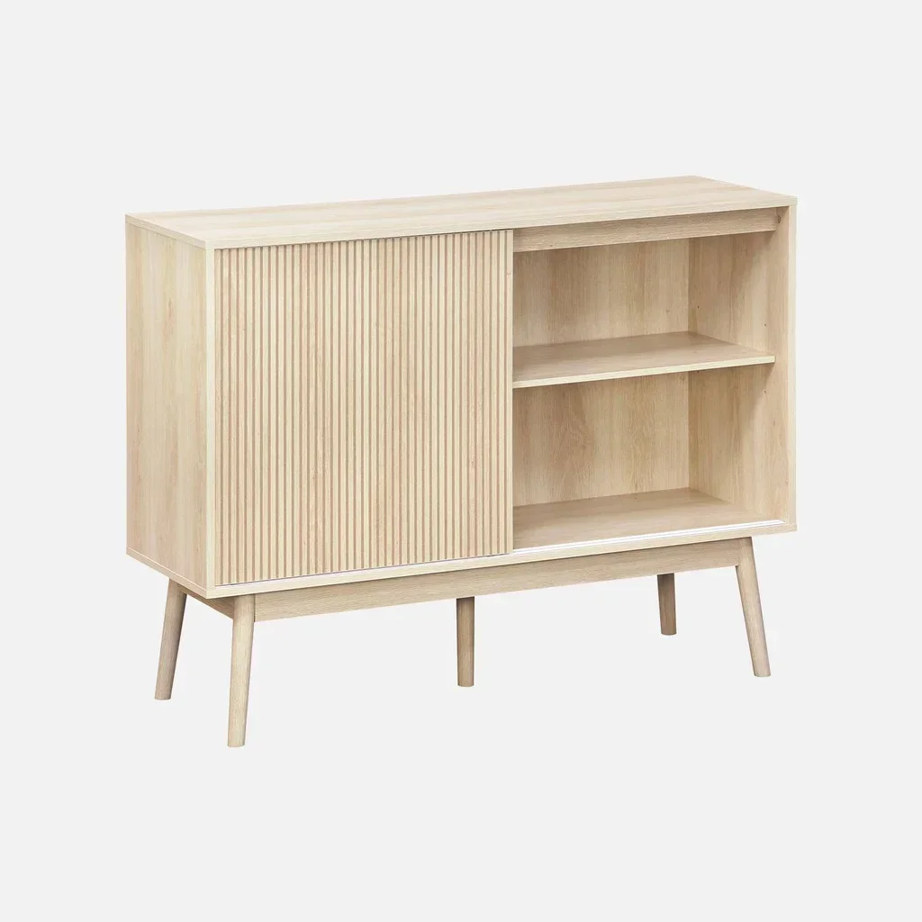 Buffet scandinave 1 porte coulissante bois strié 115 cm Linear