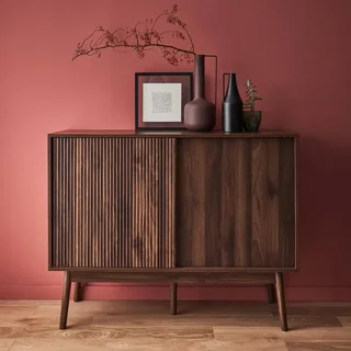 Buffet scandinave 1 porte coulissante bois strié 115 cm Linear