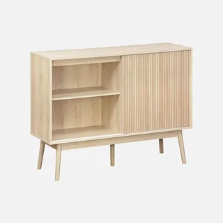Buffet scandinave 1 porte coulissante bois strié 115 cm Linear