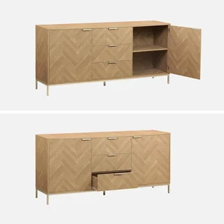 Aparador 160 cm 2 puertas madera patrón espiga Budapest champán