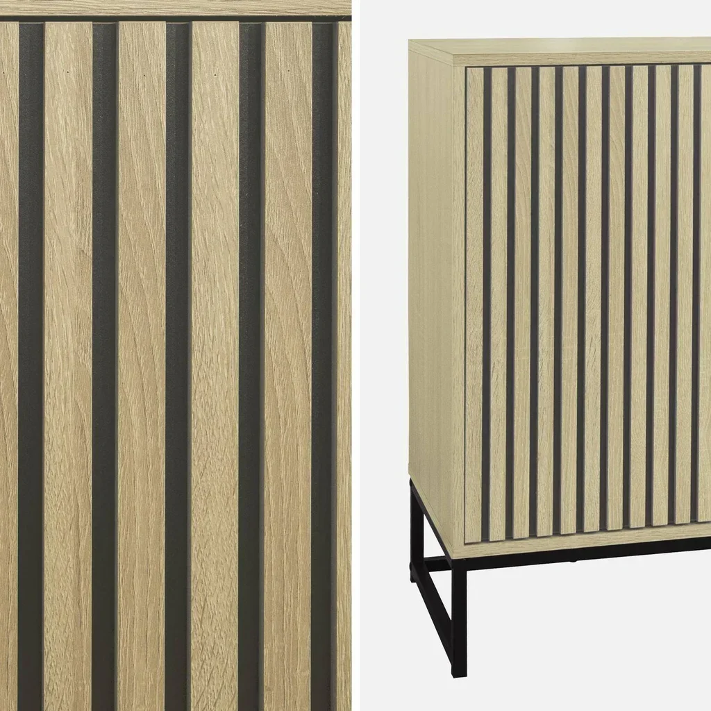 Sideboard 3 Türen gerilltes Holz und schwarzes Metall 160cm - Kollektion Lissabon