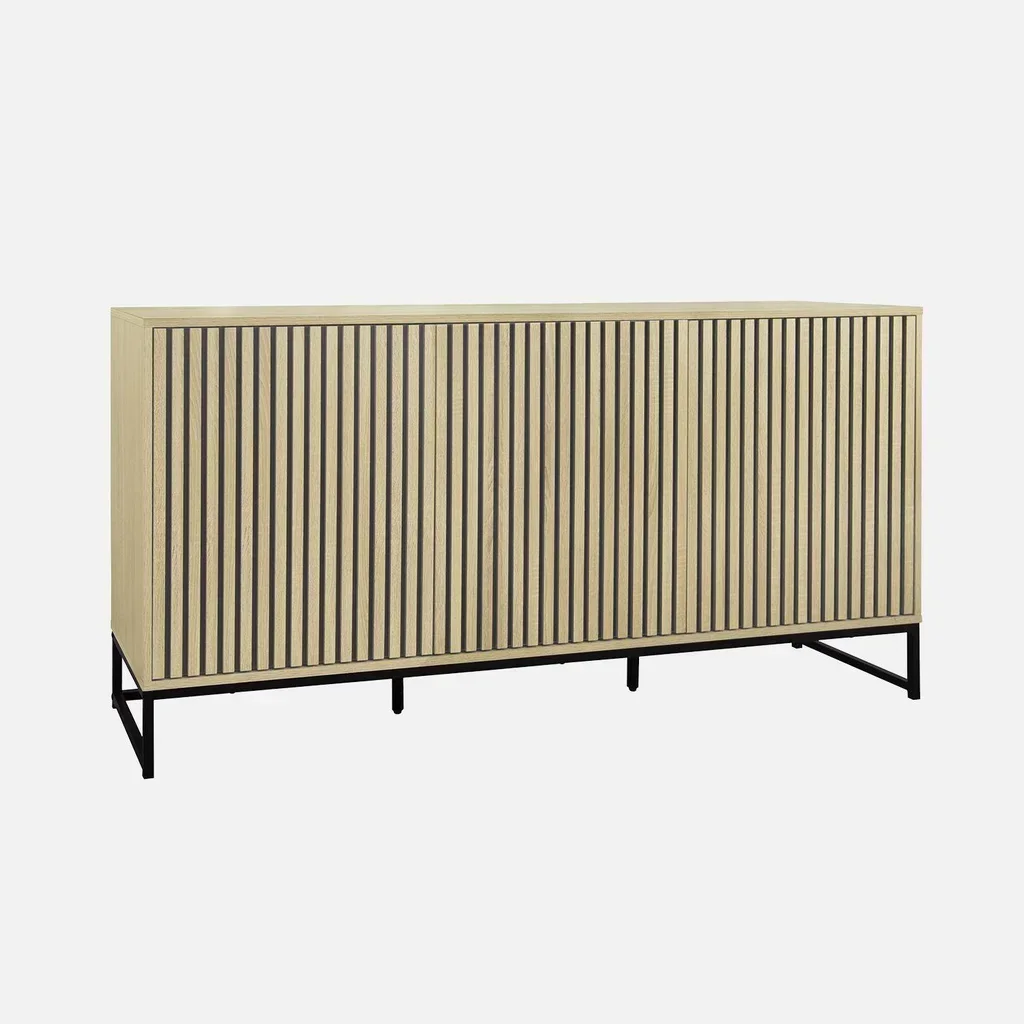 Sideboard 3 Türen gerilltes Holz und schwarzes Metall 160cm - Kollektion Lissabon