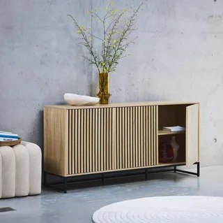 Sideboard 3 Türen gerilltes Holz und schwarzes Metall 160cm - Kollektion Lissabon