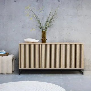 Sideboard 3 Türen gerilltes Holz und schwarzes Metall 160cm - Kollektion Lissabon