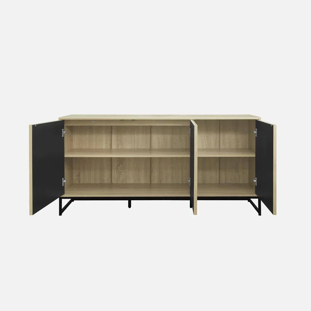 Sideboard 3 Türen gerilltes Holz und schwarzes Metall 160cm - Kollektion Lissabon