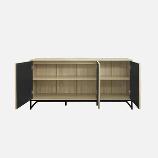 Sideboard 3 Türen gerilltes Holz und schwarzes Metall 160cm - Kollektion Lissabon