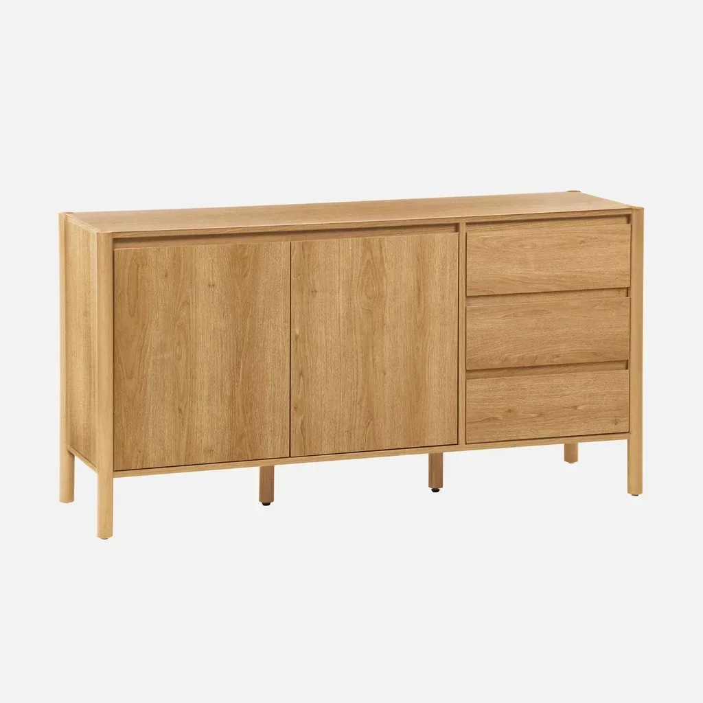 Niedriges Sideboard 2 Türen 3 Schubladen Massivholz Hevea 150 cm Harmony
