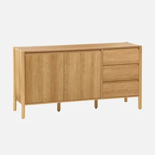 Niedriges Sideboard 2 Türen 3 Schubladen Massivholz Hevea 150 cm Harmony