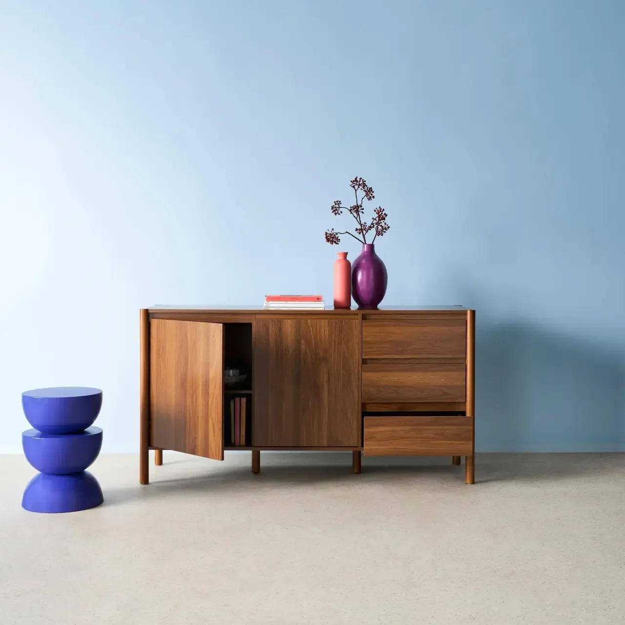 Buffet bas Harmony 2 portes 3 tiroirs bois hévéa 150 cm