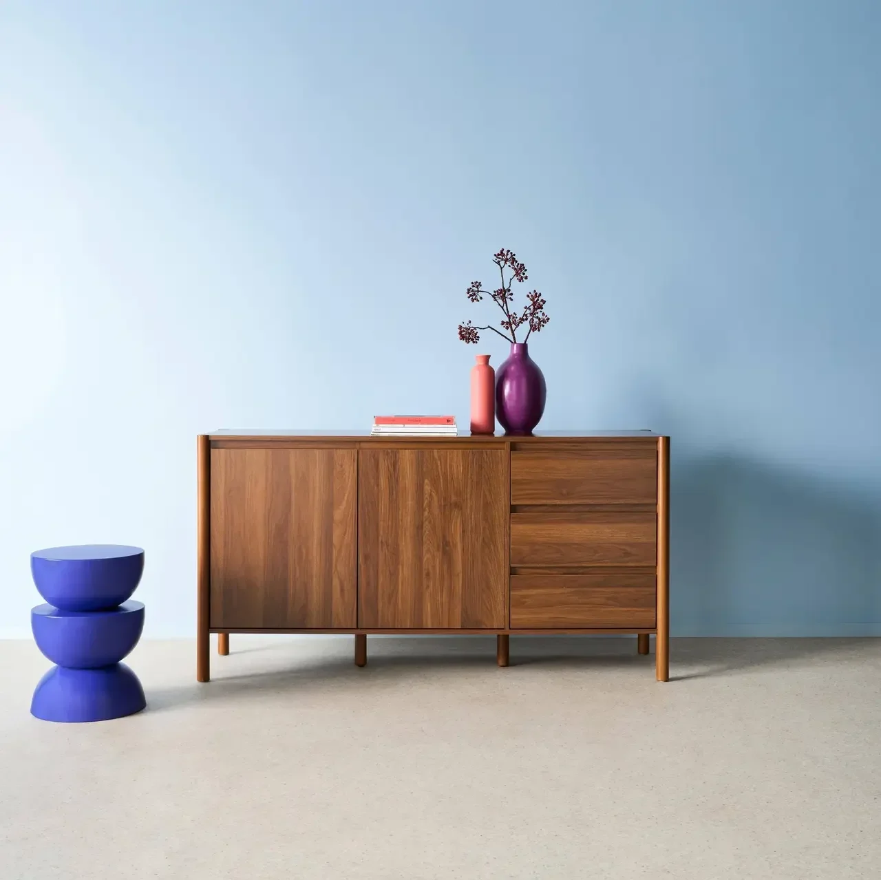 Buffet bas Harmony 2 portes 3 tiroirs bois hévéa 150 cm