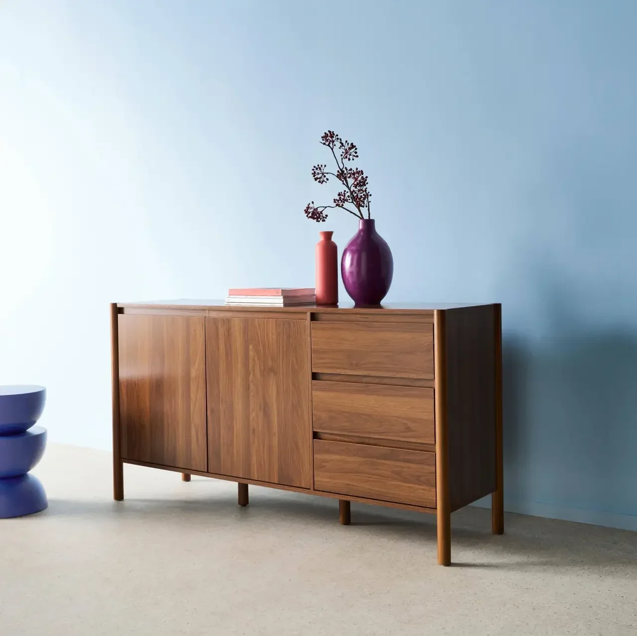 Harmony Sideboard niedrig 2 Türen 3 Schubladen Massivholz Hevea 150 cm