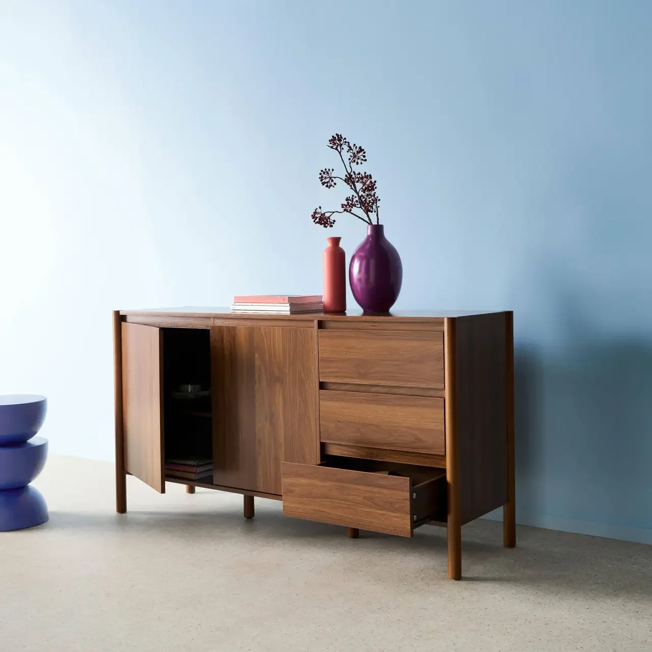Harmony Sideboard niedrig 2 Türen 3 Schubladen Massivholz Hevea 150 cm