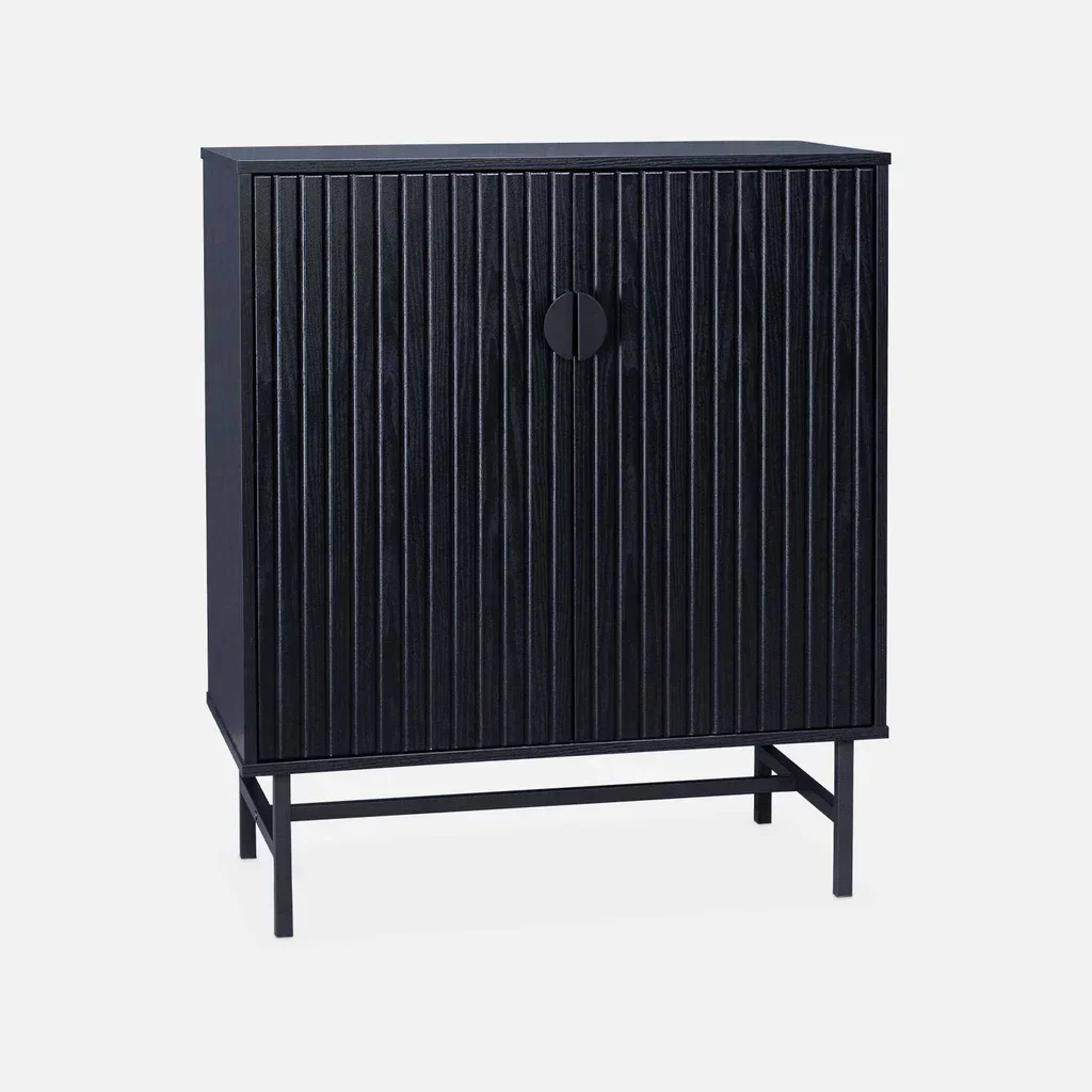 Buffet 2 portes 80 cm bois strié noir Bazalt