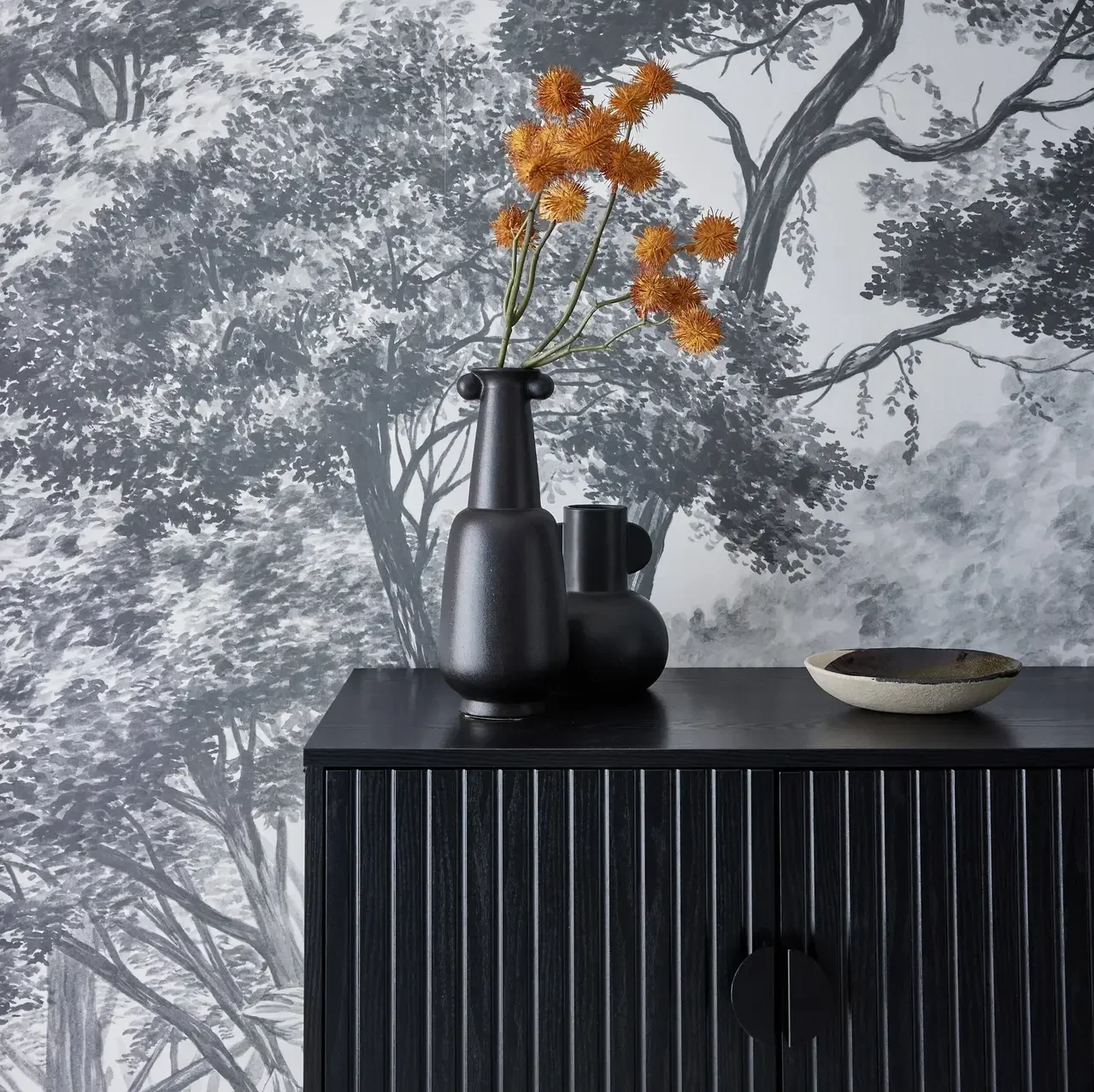 Buffet 2 portes 80 cm bois strié noir Bazalt