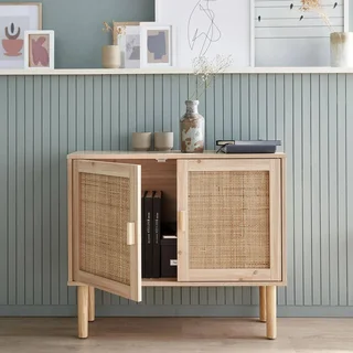 Buffet 2 portes cannage bois 80 cm style vintage Camargue