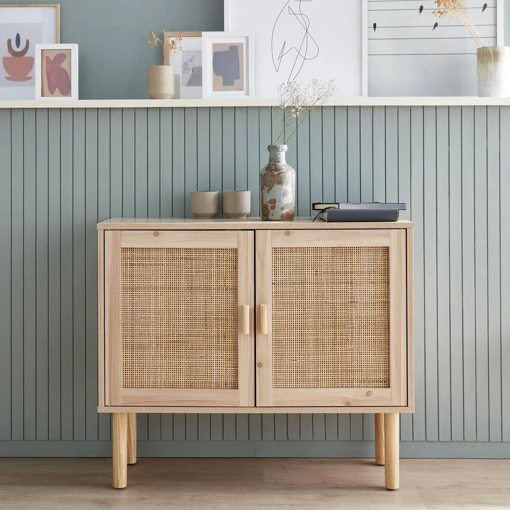 Buffet 2 portes cannage bois 80 cm style vintage Camargue