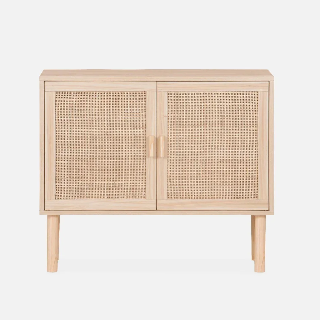 Buffet 2 portes cannage bois 80 cm style vintage Camargue