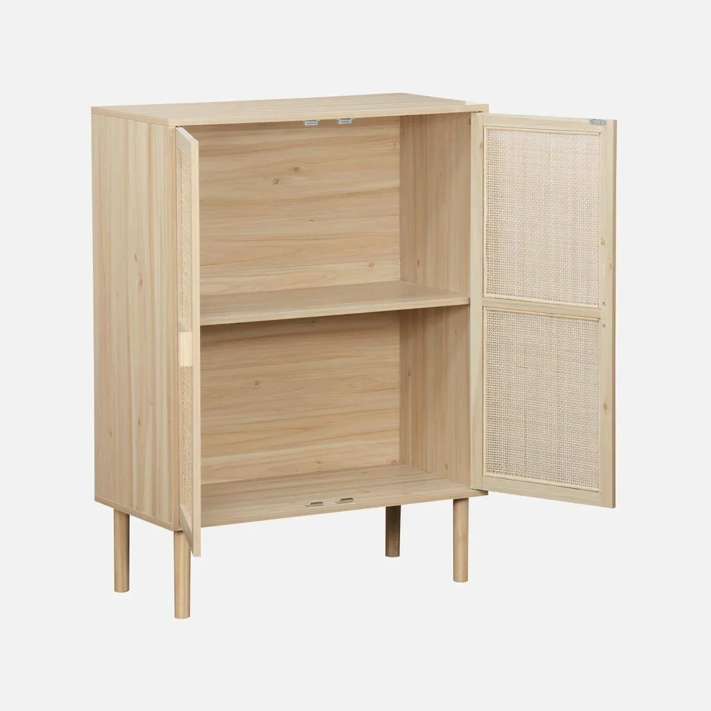 Sideboard 2 doors cane and wood 80 cm natural style Camargue