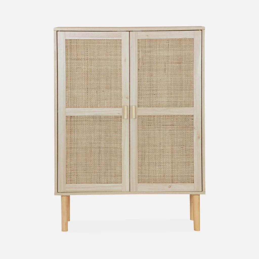 Sideboard 2 doors cane and wood 80 cm natural style Camargue