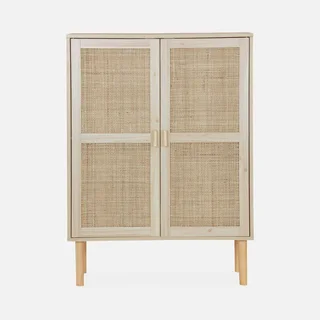 Sideboard 2 doors cane and wood 80 cm natural style Camargue