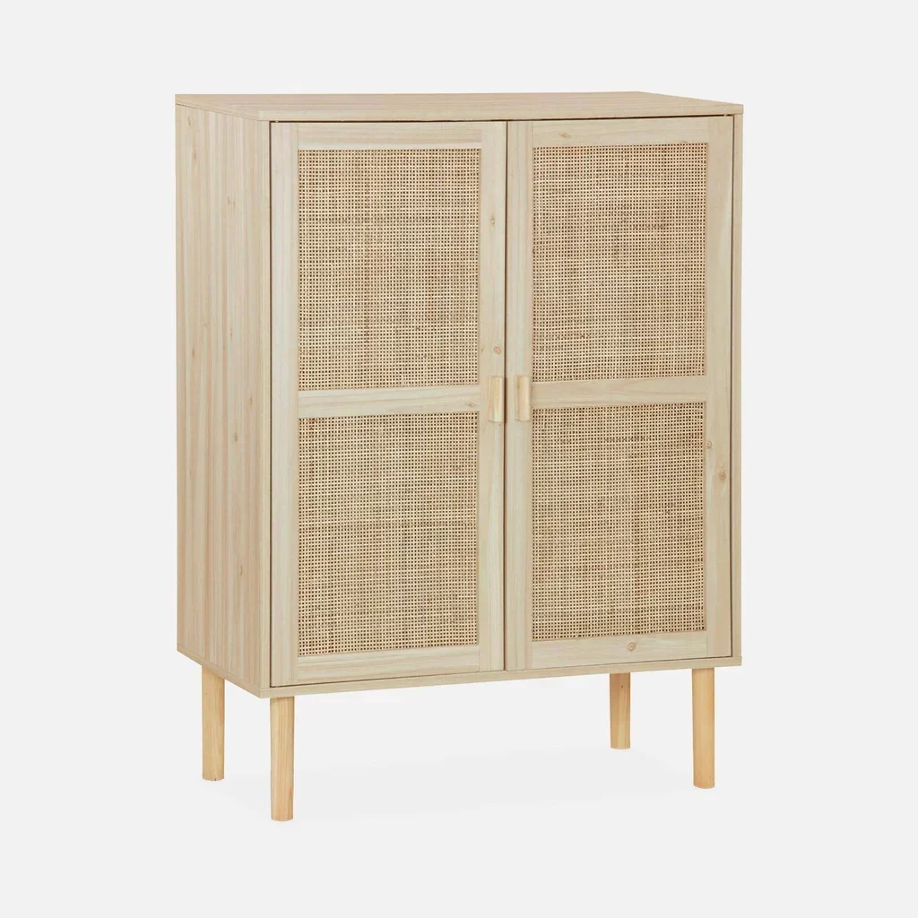 Sideboard 2 doors cane and wood 80 cm natural style Camargue