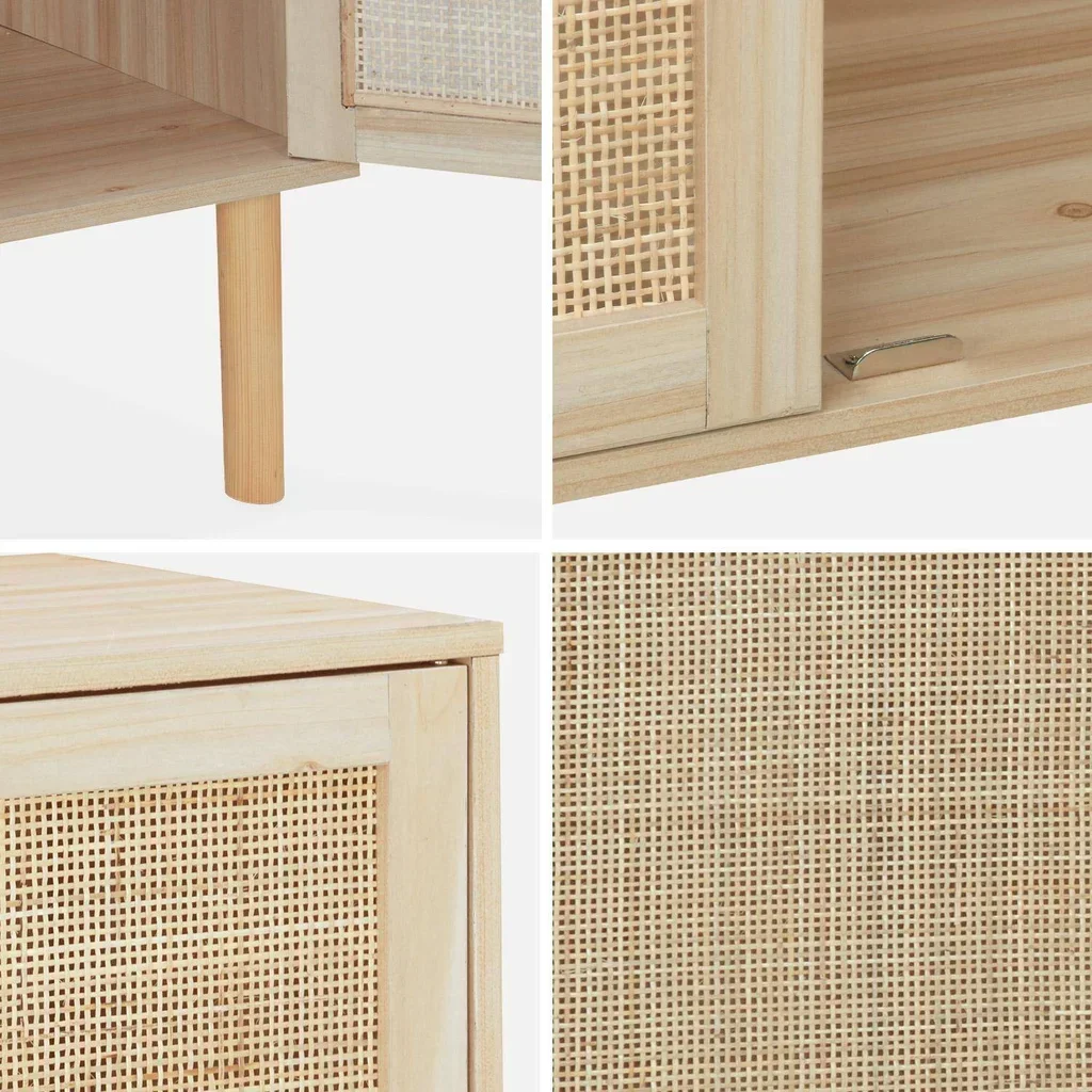 Sideboard 2 doors cane and wood 80 cm natural style Camargue