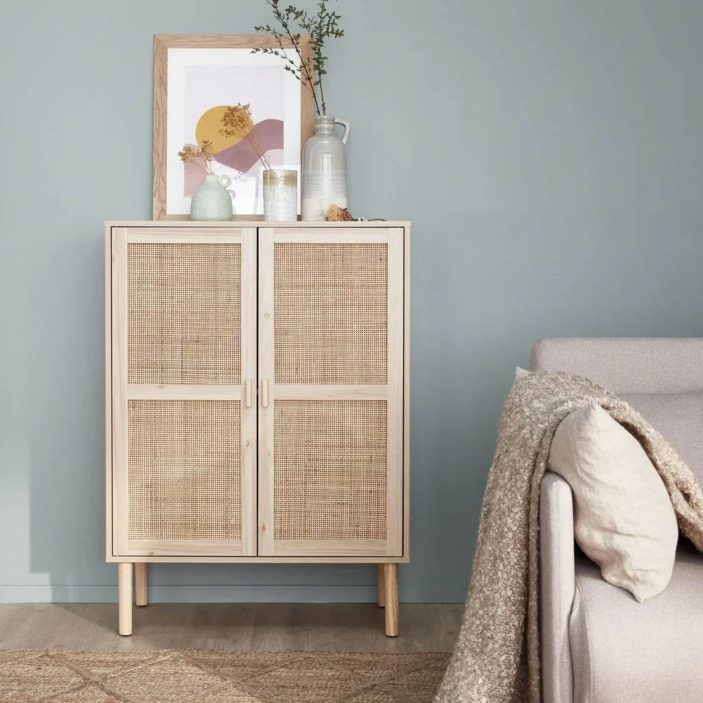 Buffet 2 portes cannage et bois 80 cm style naturel Camargue