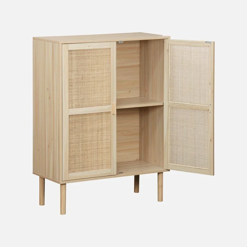 Sideboard 2 doors cane and wood 80 cm natural style Camargue
