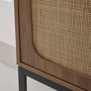 Vintage Rattan Sideboard 2 Türen dunkles Holz H165 cm