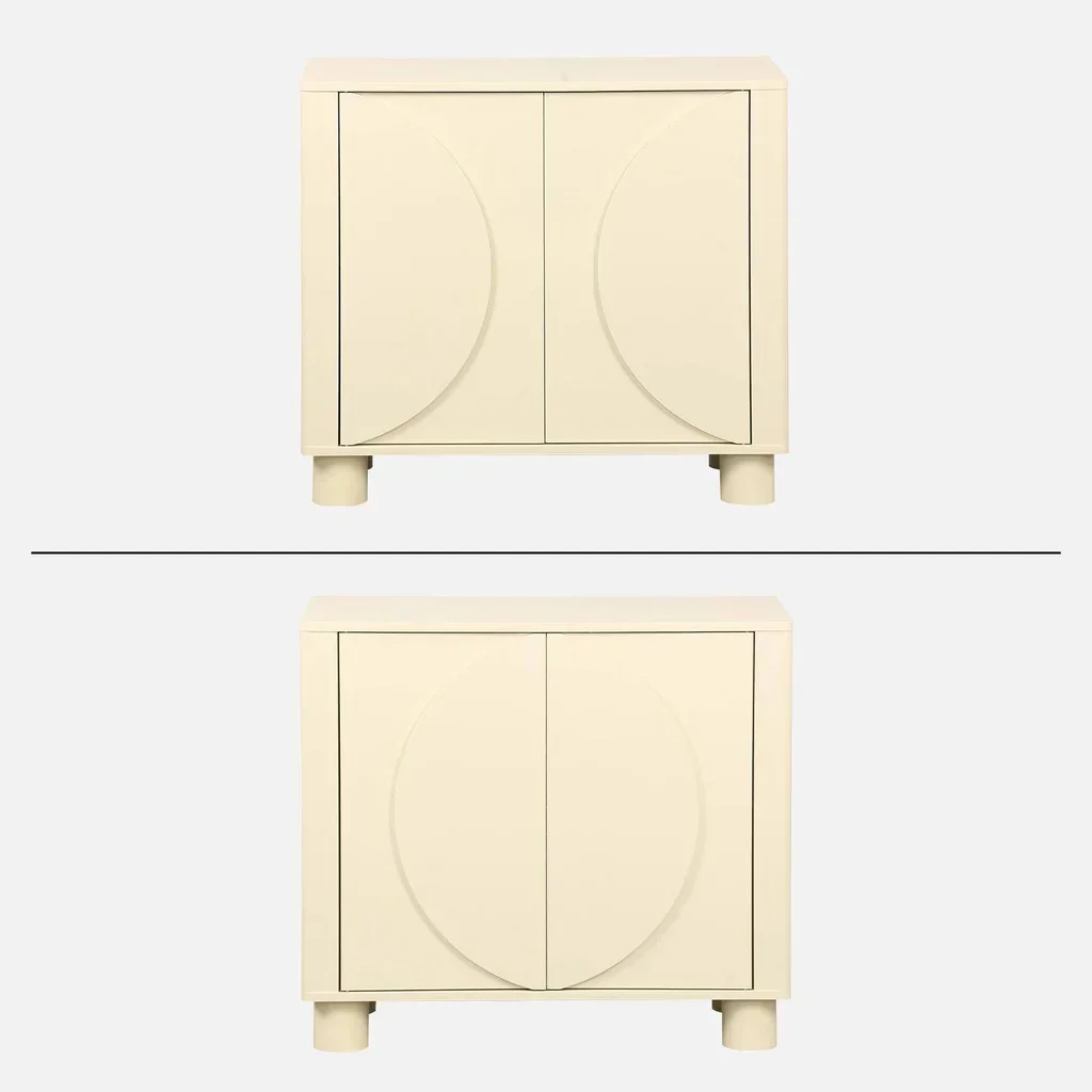Buffet 2 portes réversibles Pondi bois naturel 80 cm motifs circulaires
