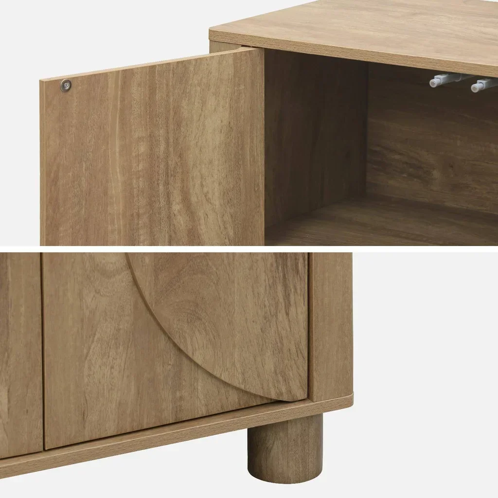 Buffet bois naturel 80 cm 2 portes réversibles motifs circulaires Pondi