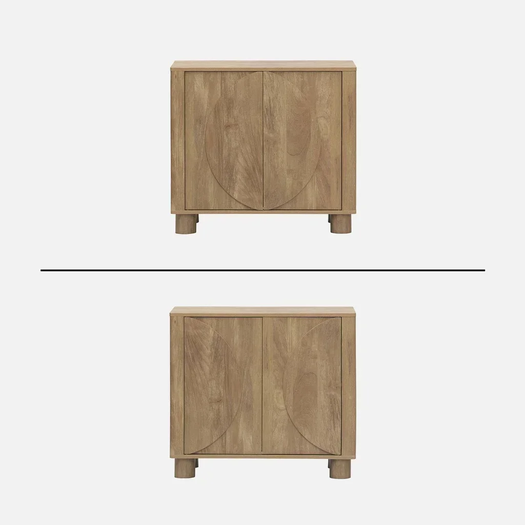 Buffet bois naturel 80 cm 2 portes réversibles motifs circulaires Pondi