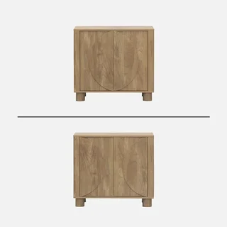 Buffet bois naturel 80 cm 2 portes réversibles motifs circulaires Pondi