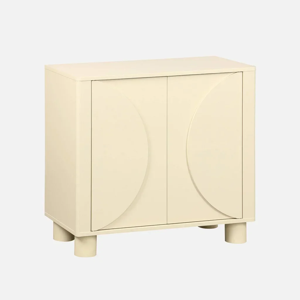 Buffet 2 portes réversibles Pondi bois naturel 80 cm motifs circulaires