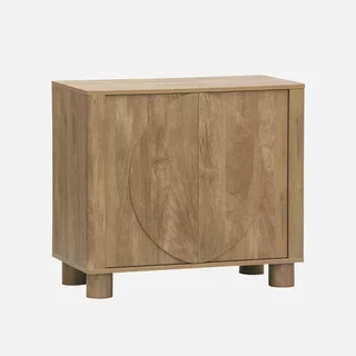 Buffet bois naturel 80 cm 2 portes réversibles motifs circulaires Pondi