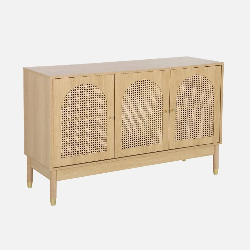 Aparador 3 portas 120 cm madeira vime estilo natural boho chic Judith