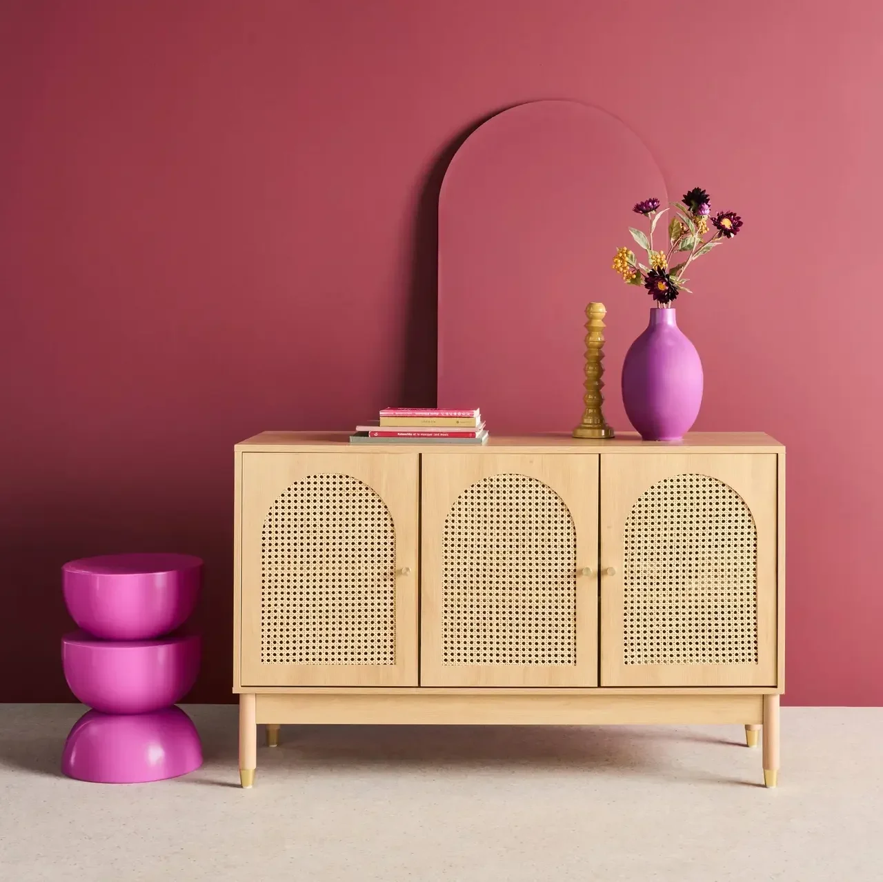 Buffet 3 portes 120 cm bois cannage style naturel bohème chic Judith