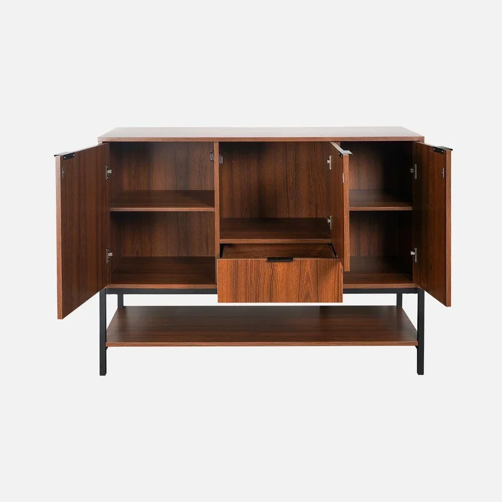 Industrial Sideboard 3 Türen Nussbaum Holz Schwarzes Metall 110 cm