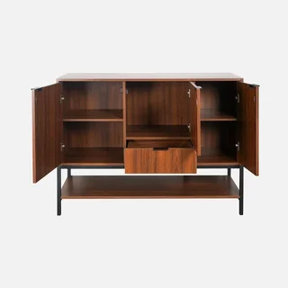 Industrial Sideboard 3 Türen Nussbaum Holz Schwarzes Metall 110 cm