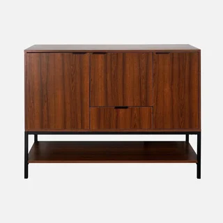 Industrial Sideboard 3 Türen Nussbaum Holz Schwarzes Metall 110 cm