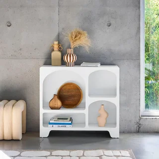 Buffet 4 casiers bois naturel 90 cm style organique Thessa