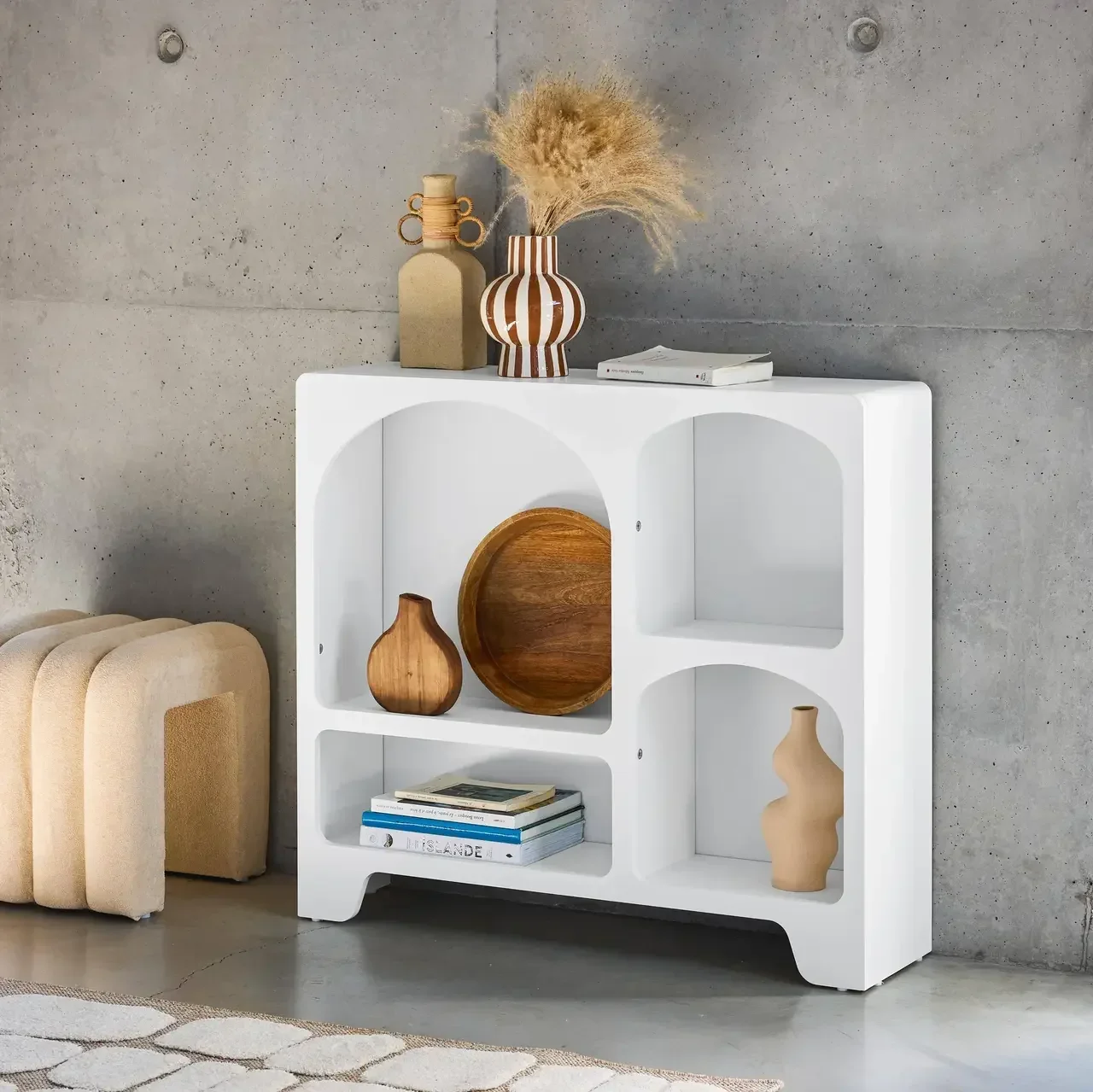 Buffet 4 casiers bois naturel 90 cm style organique Thessa