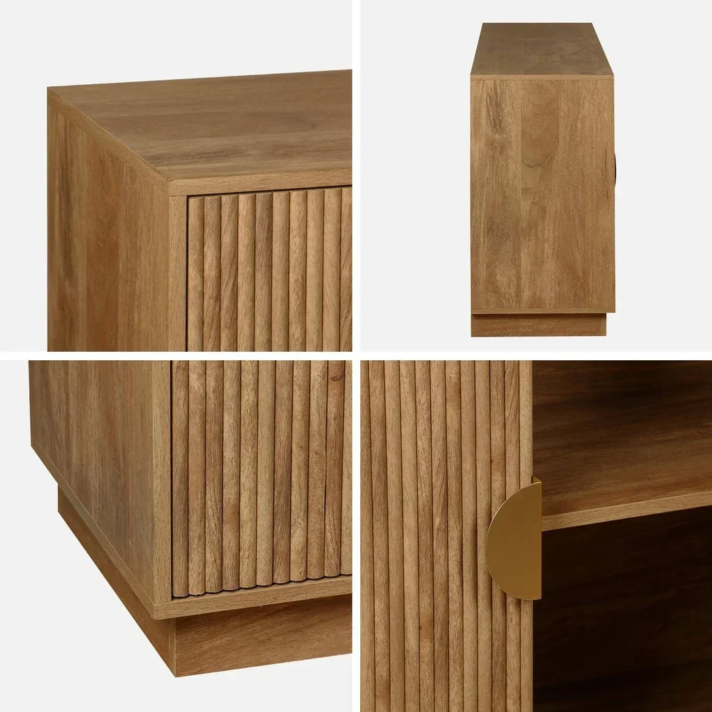 Buffet 4 portes 180 cm bois manguier rainuré style exotique Celian